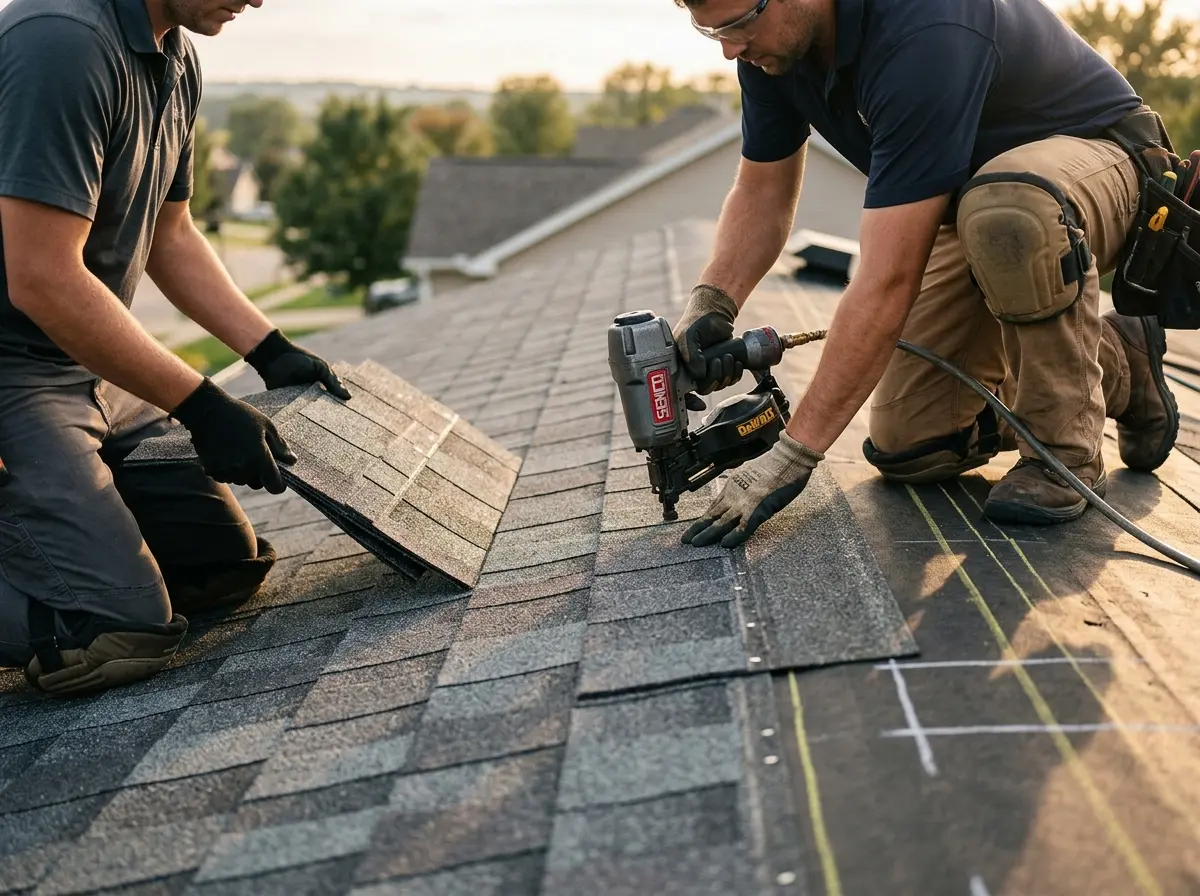 Professional roofer working on a residential roof in South Haven